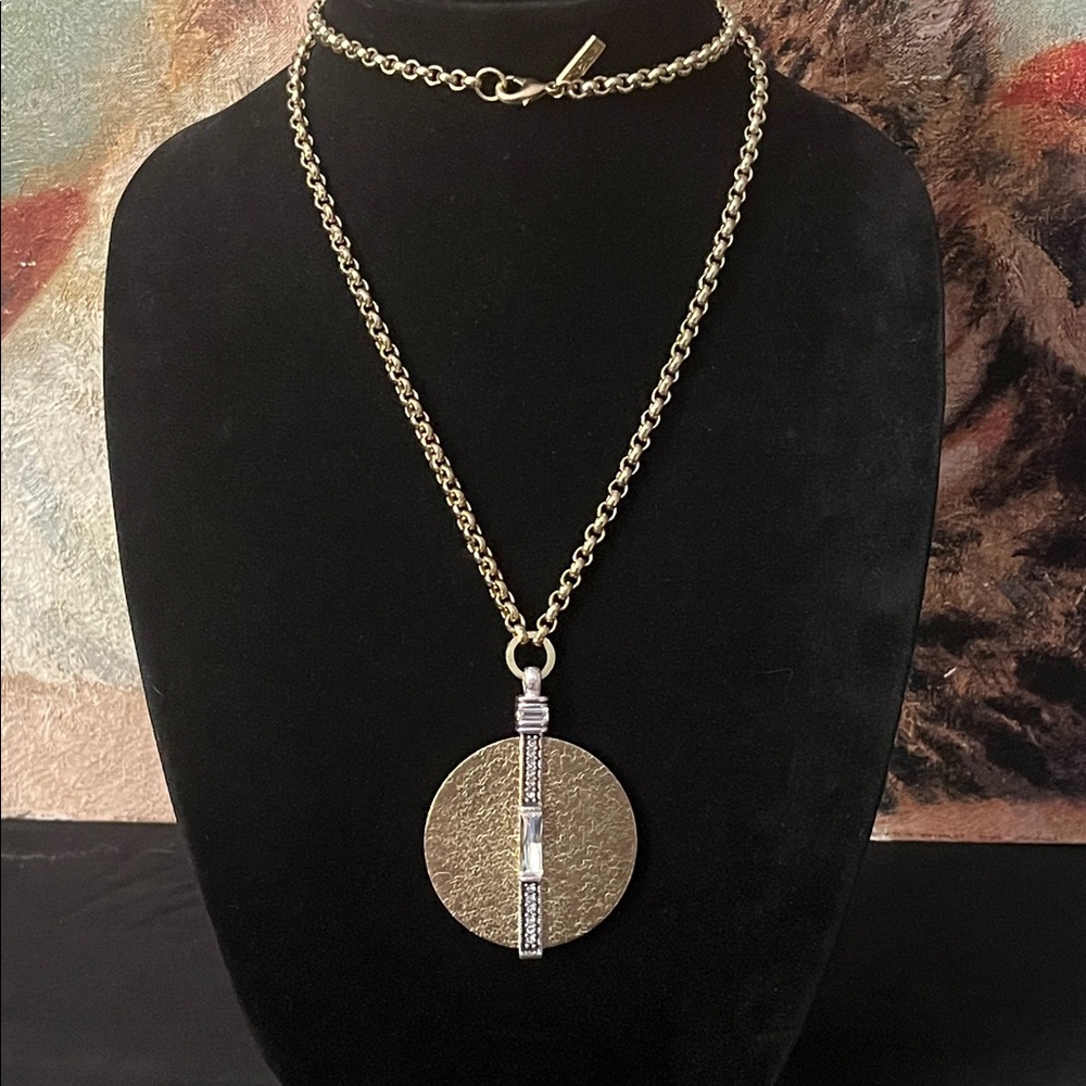 Silpada KR Chunk Brassy Gold & Silver Tone  Necklace Clear Crystal